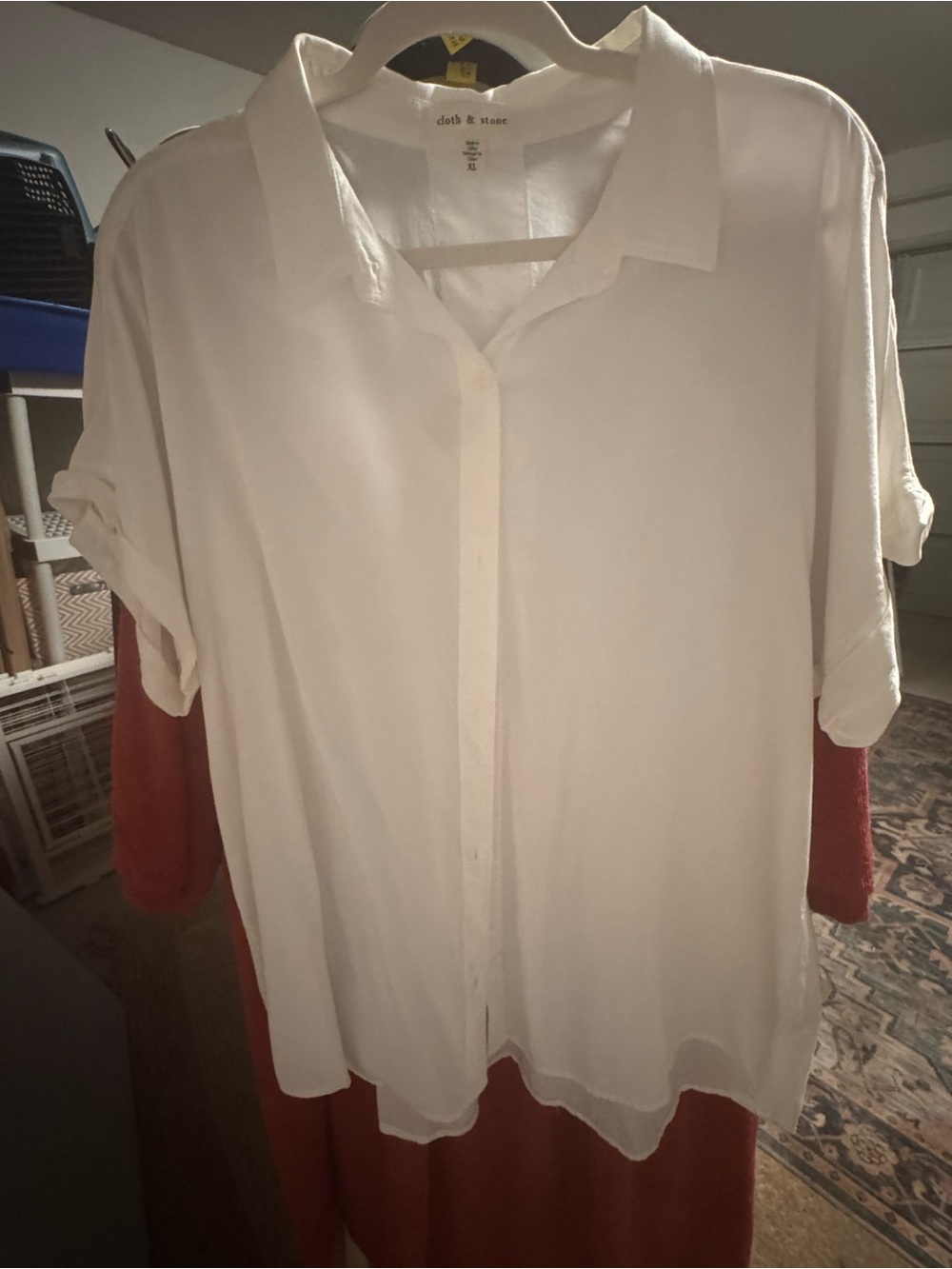 Cloth & Stone White Button-Front Short Sleeve Blouse